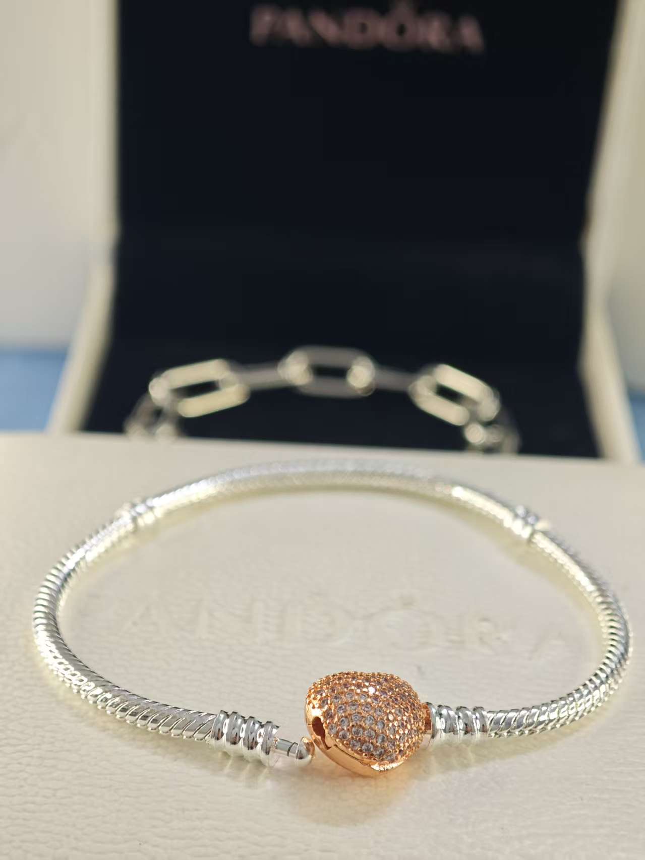 Moments Pavé Heart Clasp Snake Chain Bracelet Two-tone
