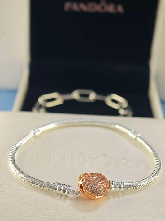 Moments Pavé Heart Clasp Snake Chain Bracelet Two-tone