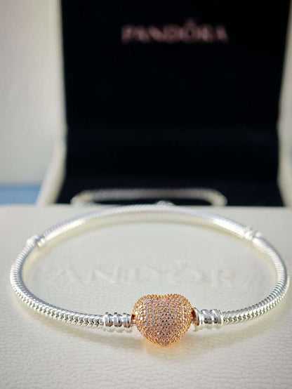 Moments Pavé Heart Clasp Snake Chain Bracelet Two-tone