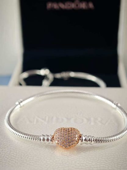 Moments Pavé Heart Clasp Snake Chain Bracelet Two-tone