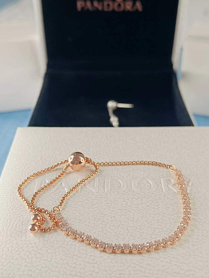 Sparkling Slider Tennis Bracelet Rose gold plated Adjustable