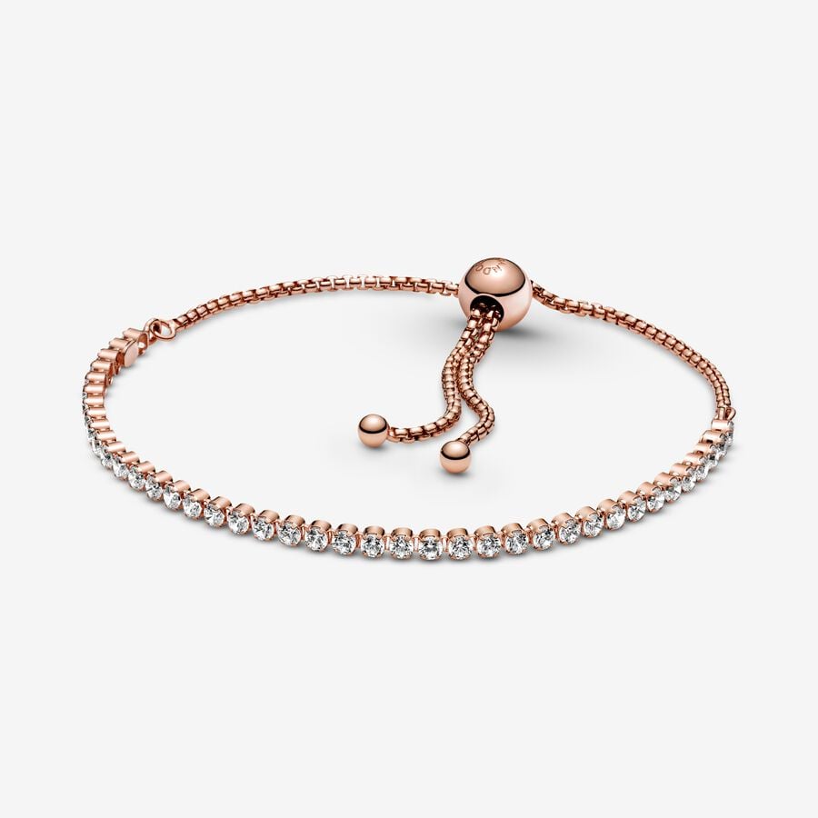 Sparkling Slider Tennis Bracelet Rose gold plated Adjustable