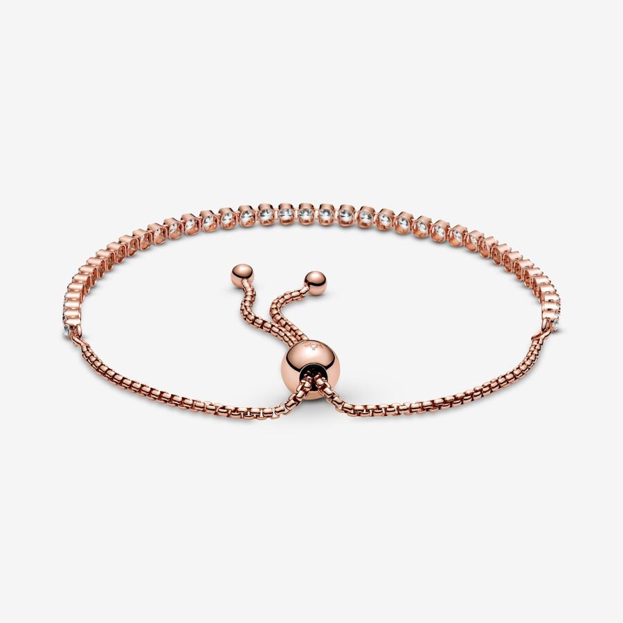 Sparkling Slider Tennis Bracelet Rose gold plated Adjustable