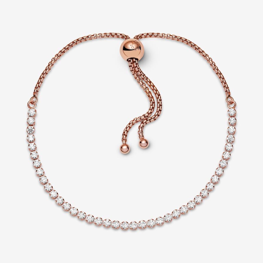 Sparkling Slider Tennis Bracelet Rose gold plated Adjustable