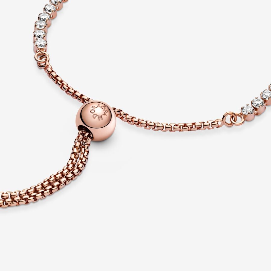 Sparkling Slider Tennis Bracelet Rose gold plated Adjustable