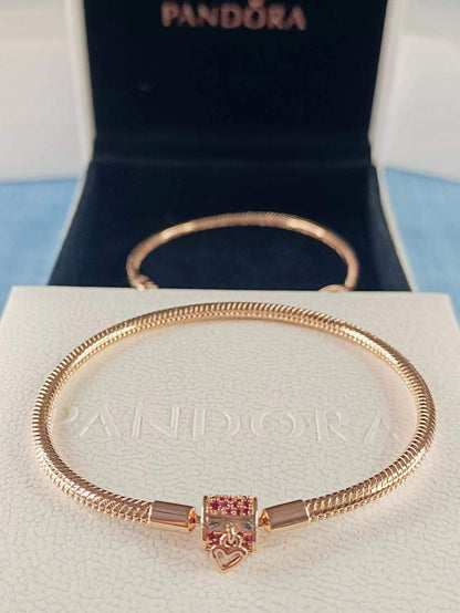 Sparkling Freehand Heart Snake Chain Bracelet Rose gold plated