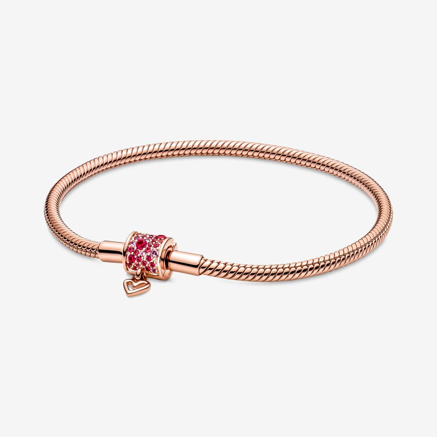 Sparkling Freehand Heart Snake Chain Bracelet Rose gold plated