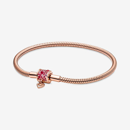 Sparkling Freehand Heart Snake Chain Bracelet Rose gold plated