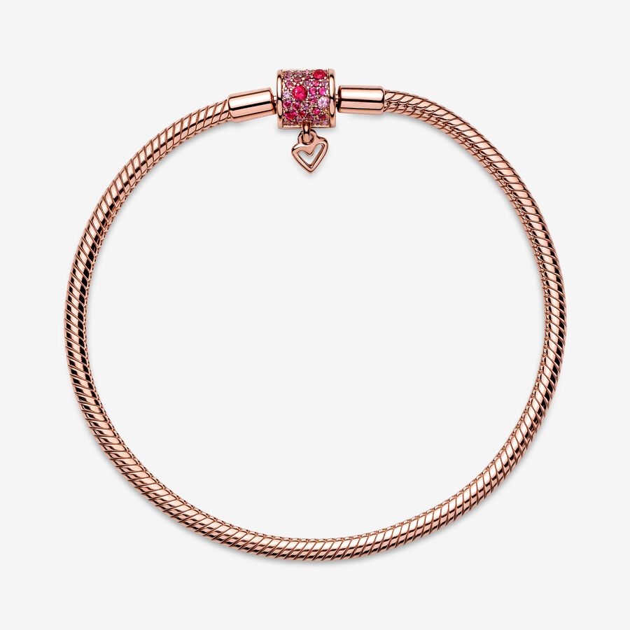 Sparkling Freehand Heart Snake Chain Bracelet Rose gold plated