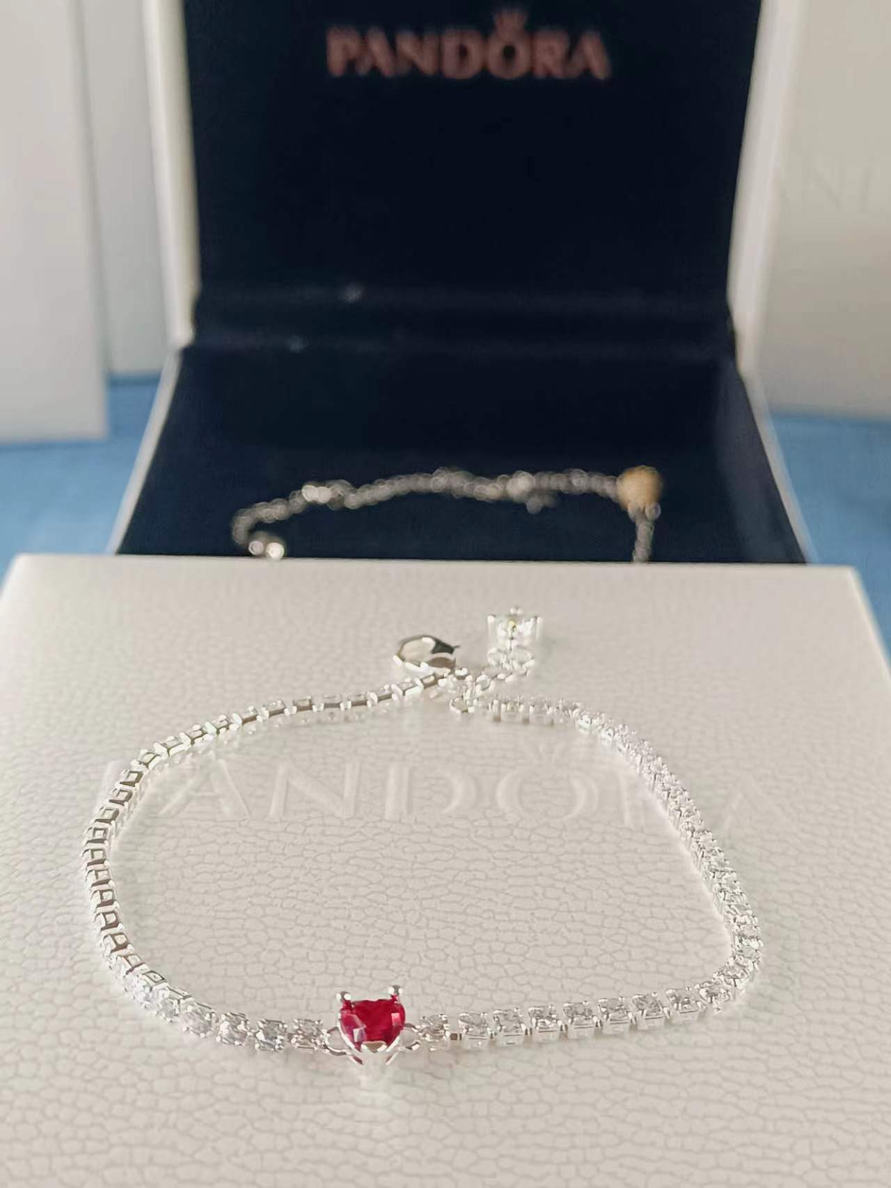 Red Sparkling Heart Tennis Bracelet