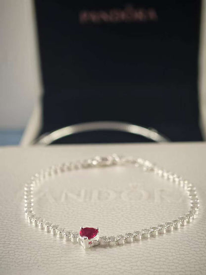 Red Sparkling Heart Tennis Bracelet