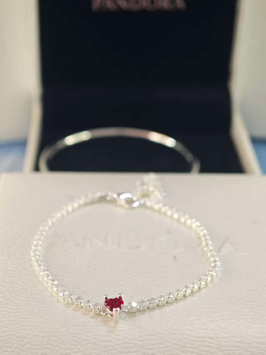 Red Sparkling Heart Tennis Bracelet