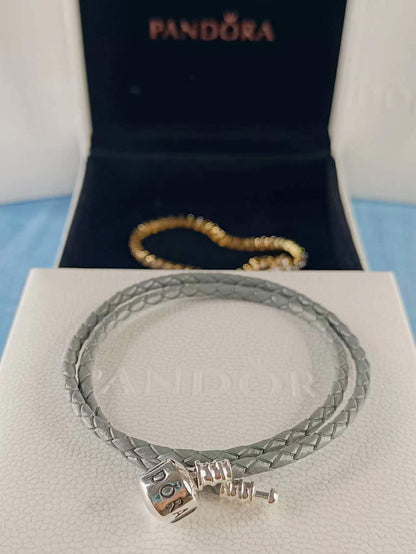 Double Silver-Grey Leather Bracelet