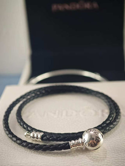 Double Black Leather Bracelet