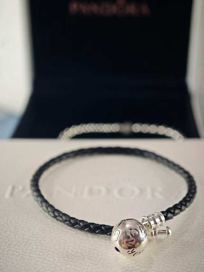 Black Braided Leather Charm Bracelet