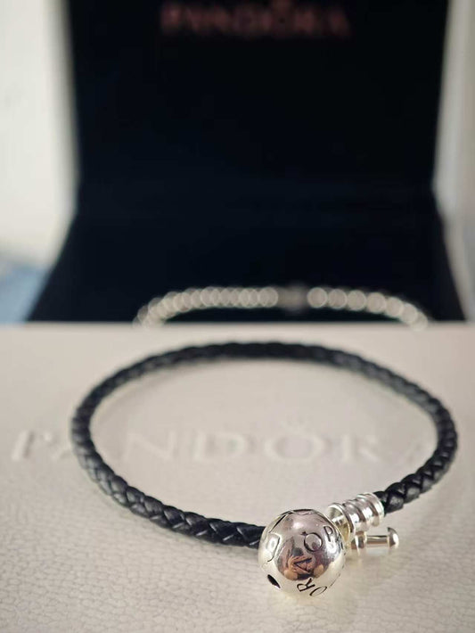 Black Braided Leather Charm Bracelet