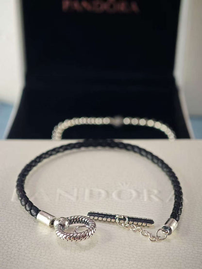 Braided Leather T-Bar Bracelet