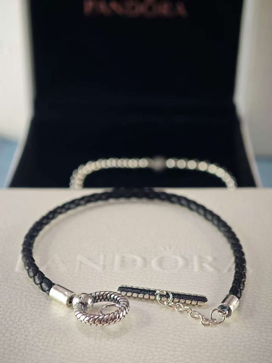 Braided Leather T-Bar Bracelet