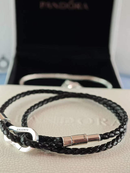 Moments Brown Braided Double Leather Bracelet