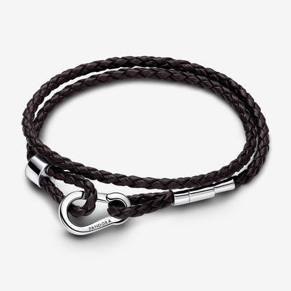 Moments Brown Braided Double Leather Bracelet