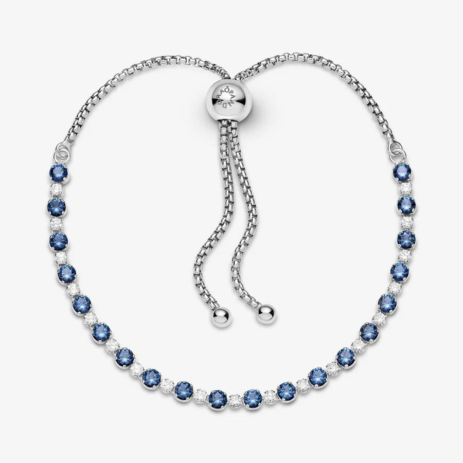 Blue and Clear Sparkle Sliding Bolo Bracelet