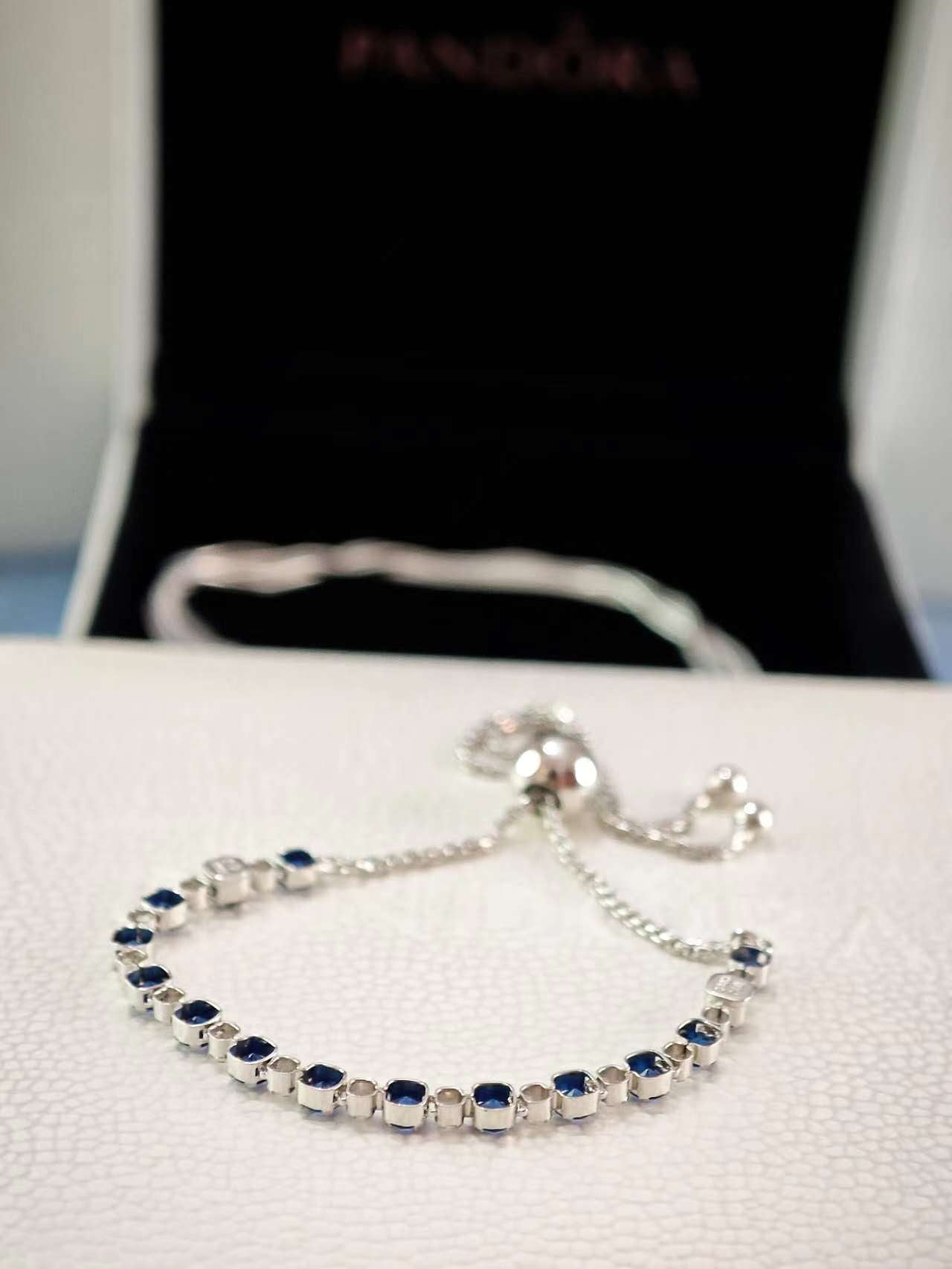 Blue and Clear Sparkle Sliding Bolo Bracelet