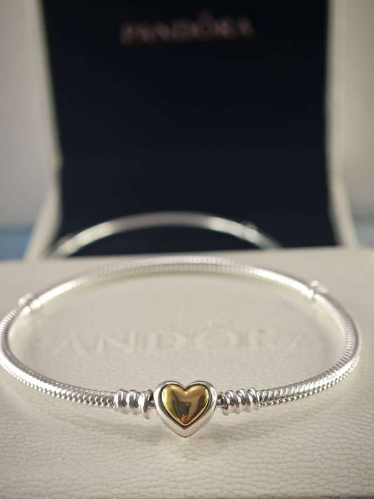 Domed Golden Heart Clasp Snake Chain Bracelet
