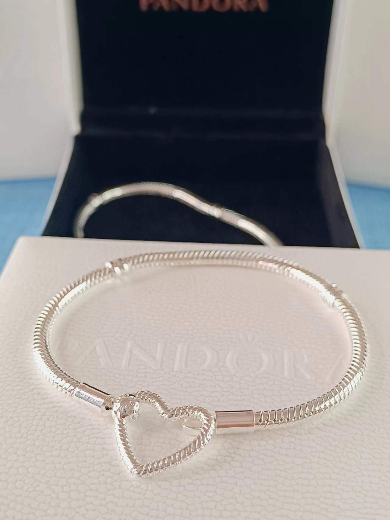Moments Heart Closure Snake Chain Bracelet Sterling Silver