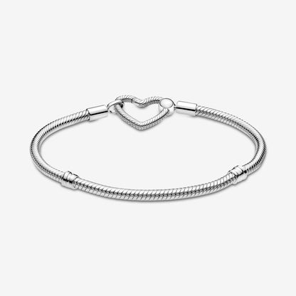 Moments Heart Closure Snake Chain Bracelet Sterling Silver