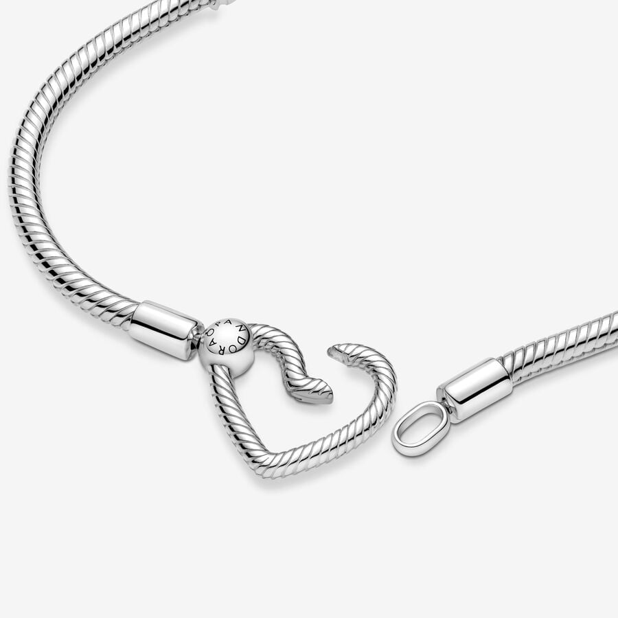 Moments Heart Closure Snake Chain Bracelet Sterling Silver