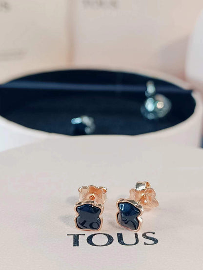 Rose Vermeil Silver Motif Earrings with faceted Onyx