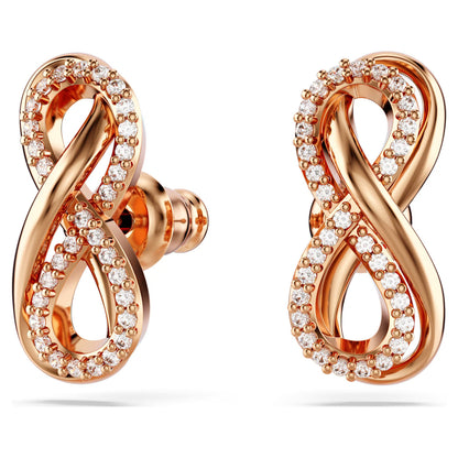 Hyperbola Stud Earrings, Infinity, White, Rose Gold-Tone Plated