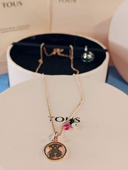 Rose Vermeil Silver Camille Necklace with Onyx, Ruby and Pearl
