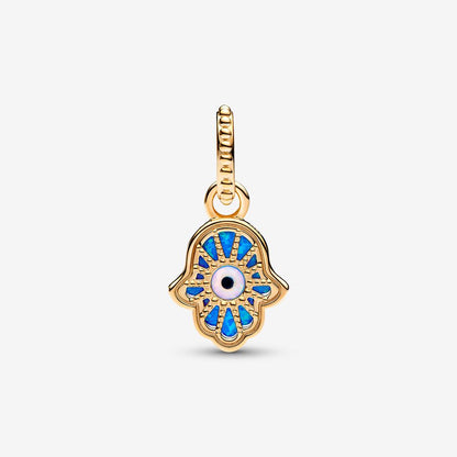 Gold Opalescent Blue Hamsa Hand Dangle Charm