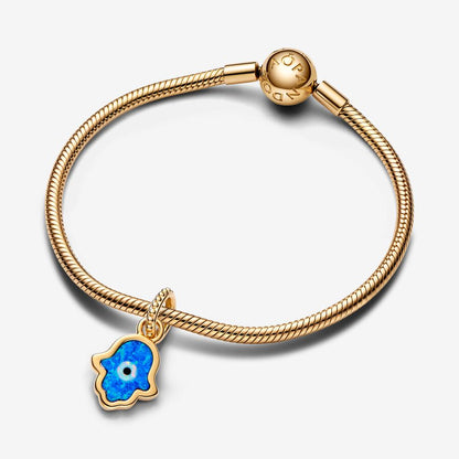Gold Opalescent Blue Hamsa Hand Dangle Charm