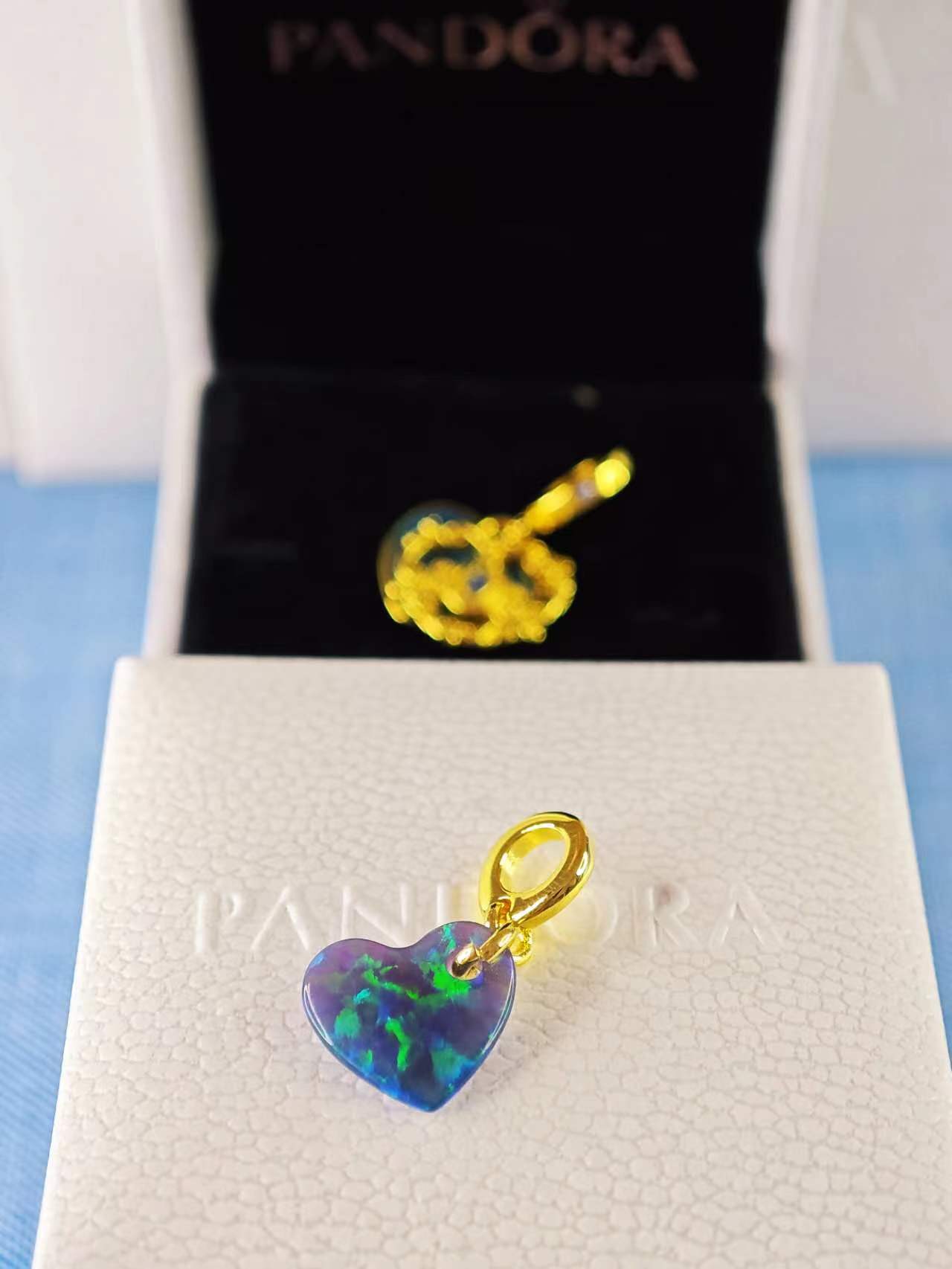 Opalescent Green Heart Dangle Charm