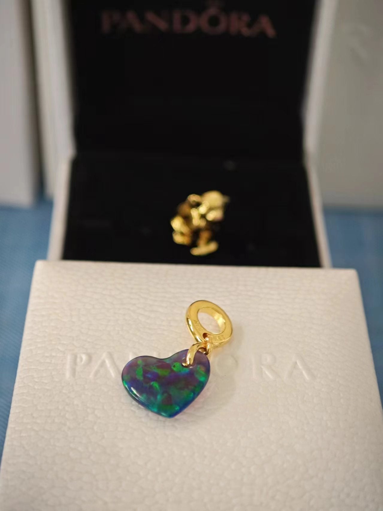 Opalescent Green Heart Dangle Charm