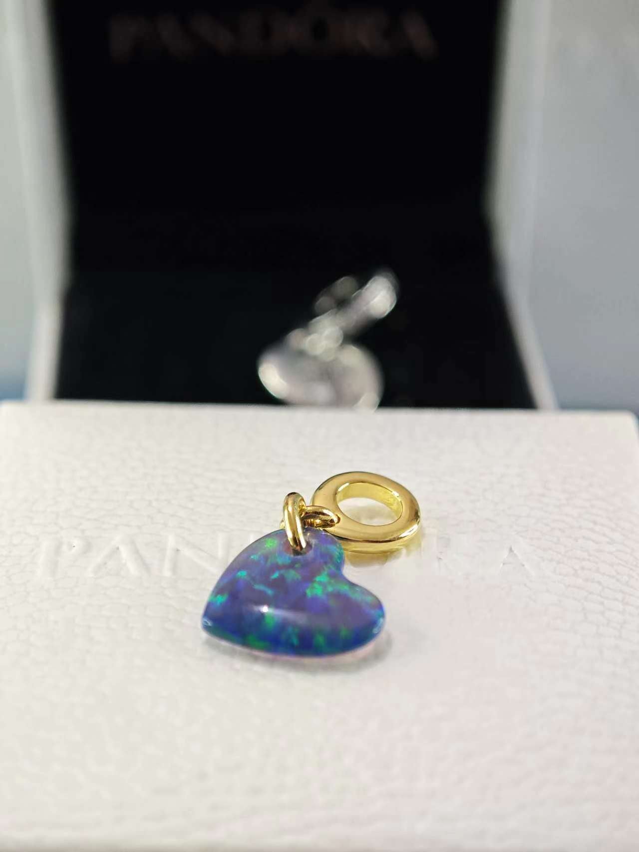 Opalescent Green Heart Dangle Charm