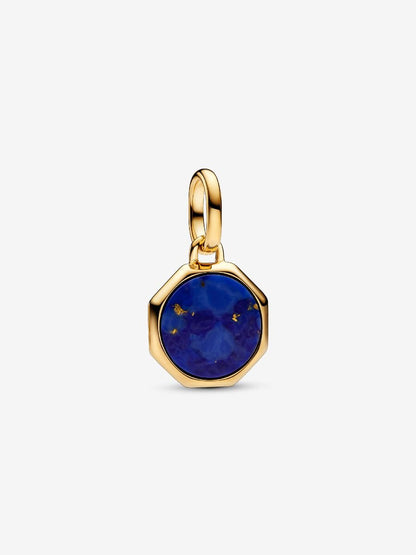 Blue Engravable Mini Medallion Charm Gold Plating