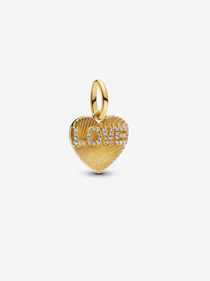 Engravable Love Heart Dangle Charm Gold Plating