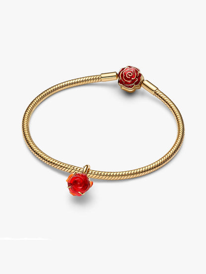 Disney Beauty and the Beast Enchanted Rose Dangle Charm Gold-Plated