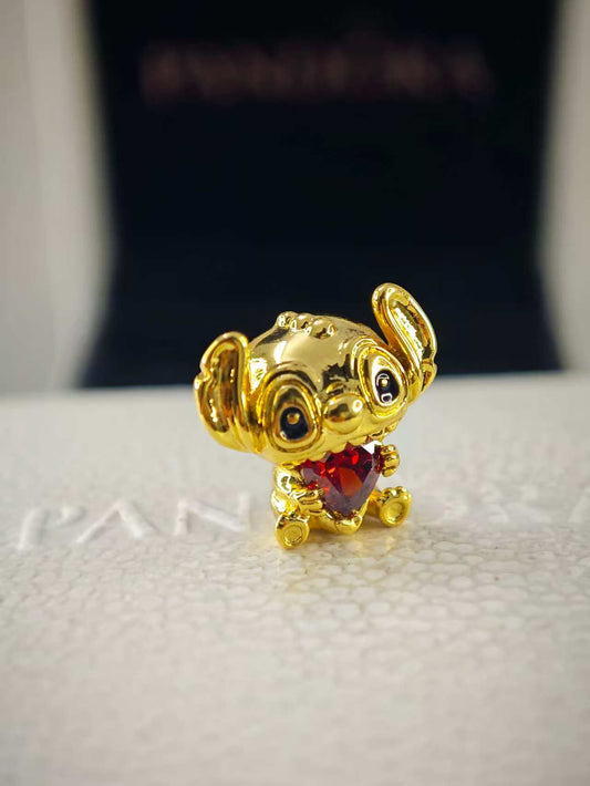 Disney Stitch Heart Charm Gold Plated