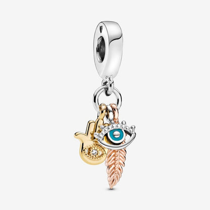 Hamsa Hand, Eye and Feather Dangle Charm
