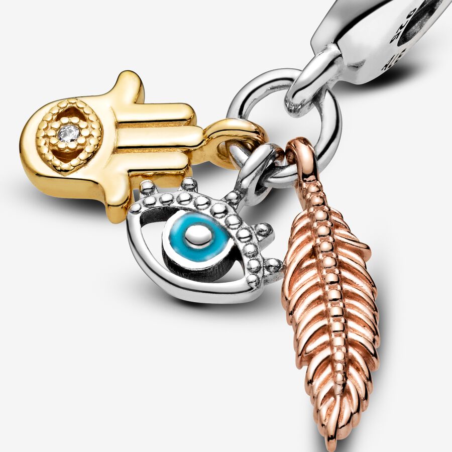 Hamsa Hand, Eye and Feather Dangle Charm
