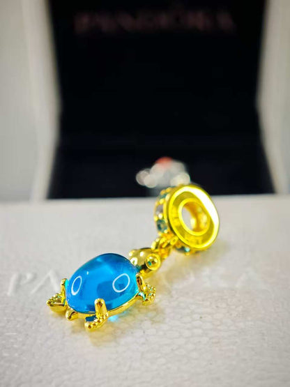 Sea Turtle Murano Glass Dangle Charm Gold-Plated