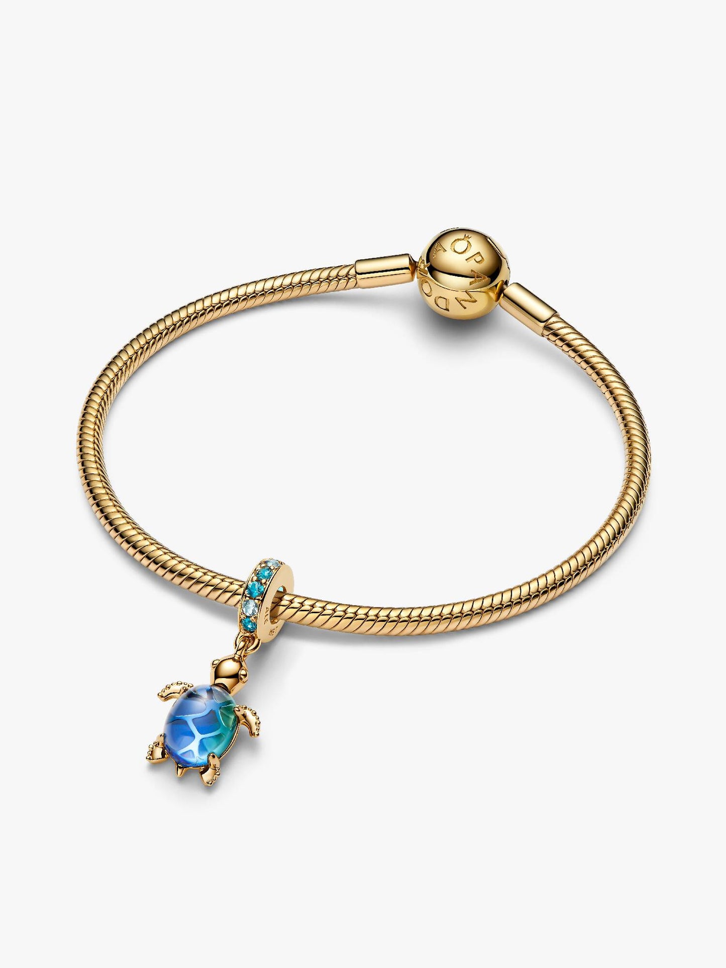 Sea Turtle Murano Glass Dangle Charm Gold-Plated