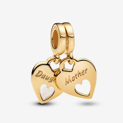 Gold Double Heart Split Dangle Charm