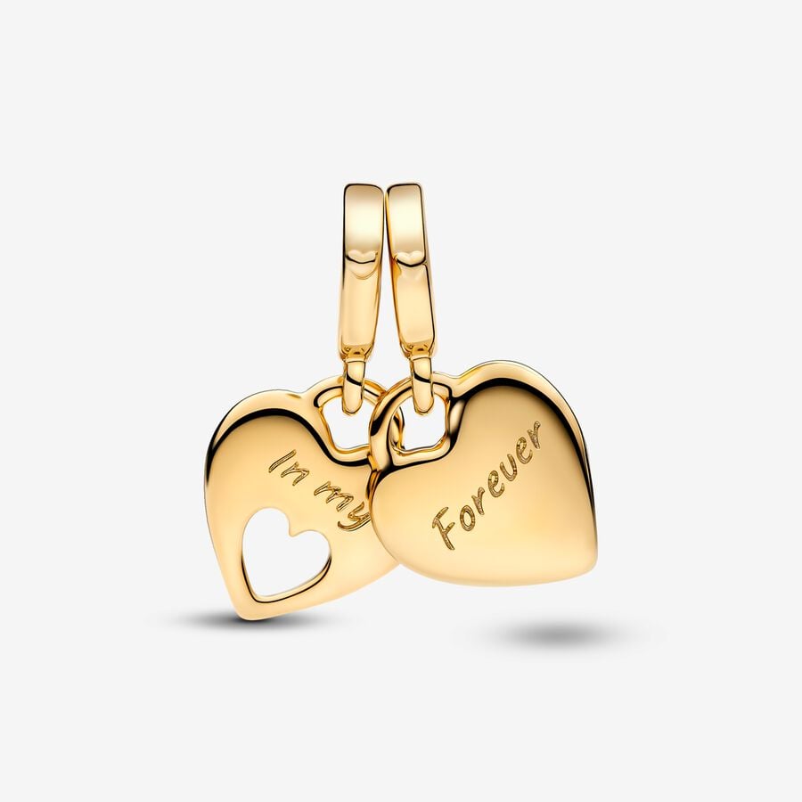 Gold Double Heart Split Dangle Charm