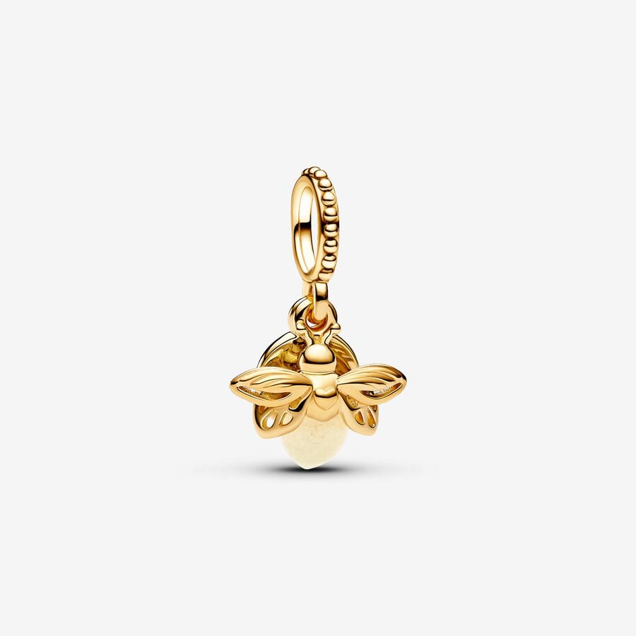 Glow-in-the-dark Firefly Dangle Charm Gold Plated