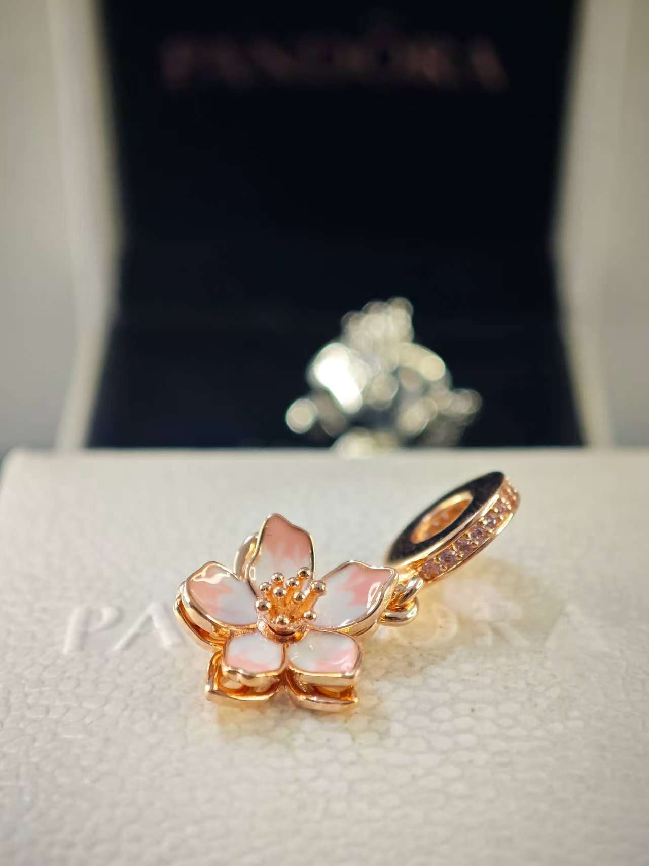Cherry Blossom Dangle Charm Rose gold plated